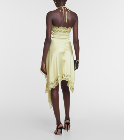 Stella Mccartney + Net Sustain Asymmetric Halterneck Lace-trimmed Satin Mini Dress In Green