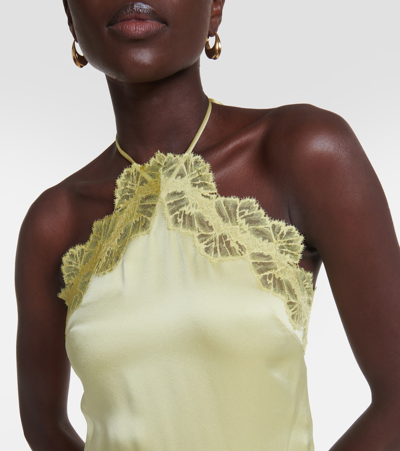 Stella Mccartney + Net Sustain Asymmetric Halterneck Lace-trimmed Satin Mini Dress In Green