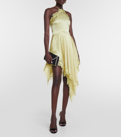 Stella Mccartney + Net Sustain Asymmetric Halterneck Lace-trimmed Satin Mini Dress In Green