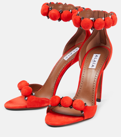 Shop Alaïa La Bombe 100 Suede Sandals In Red