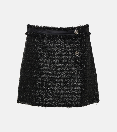 Versace Black Mini Lurex Skirt With Silver-tone Hardware In Black