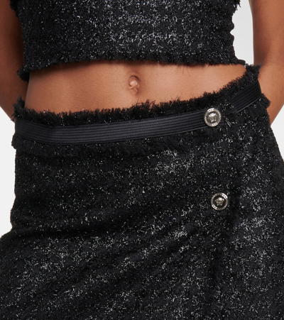 Versace Black Mini Lurex Skirt With Silver-tone Hardware In Black