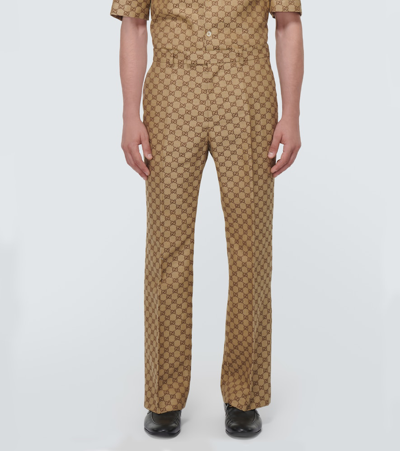 Shop Gucci Gg Linen-blend Pants In Beige