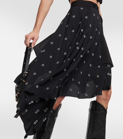 Shop Givenchy 4g Asymmetric Silk Midi Skirt In Black