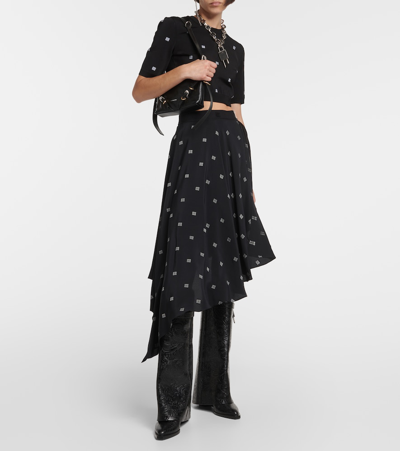 Shop Givenchy 4g Asymmetric Silk Midi Skirt In Black