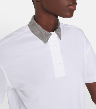 Shop Brunello Cucinelli Embellished Cotton Polo Shirt In White