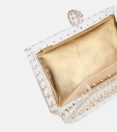 Shop Aquazzura Tequila Crystal-embellished Clutch In Gold