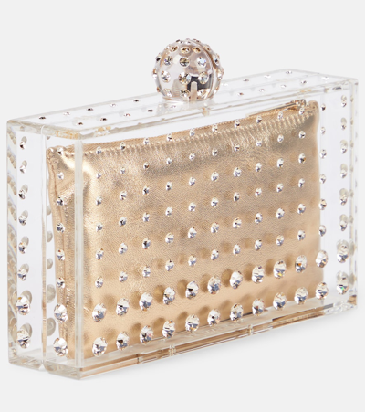 Shop Aquazzura Tequila Crystal-embellished Clutch In Gold