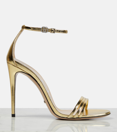 Shop Gucci Metallic Leather Sandals In Gold