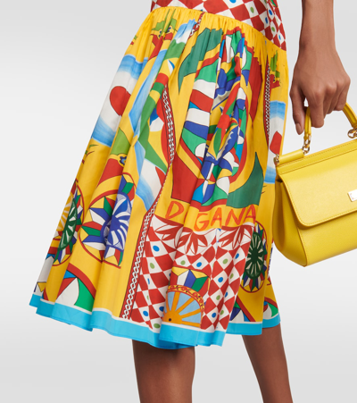 Shop Dolce & Gabbana Printed Pleated Cotton Midi Skirt In Multicoloured