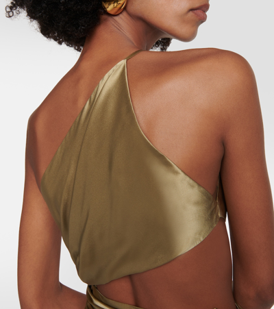 Shop The Sei One-shoulder Cutout Silk Gown In Green