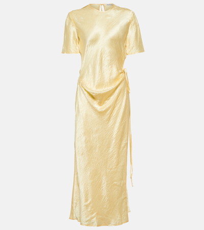 Shop Acne Studios Wrap Satin Midi Dress In Yellow