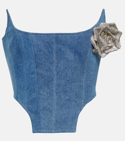 Shop Giuseppe Di Morabito Floral-appliqué Denim Bustier In Blue