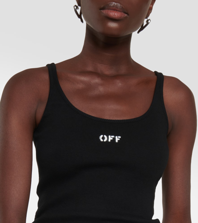 Shop Off-white Logo Cotton Tank Top In Black