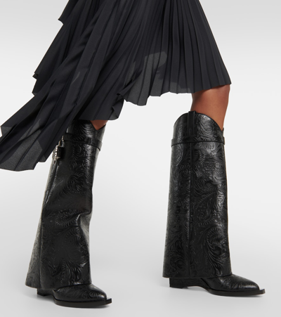 Shop Givenchy Shark Lock Cowboy Leather Knee-high Boots In Black