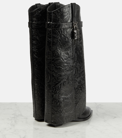 Shop Givenchy Shark Lock Cowboy Leather Knee-high Boots In Black