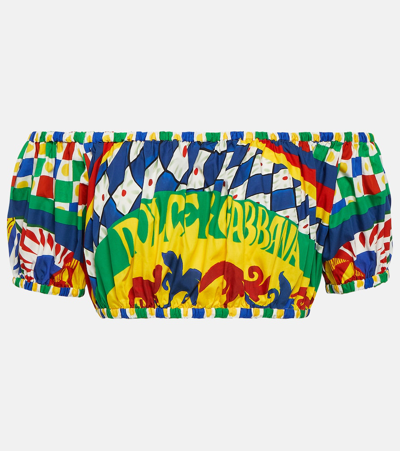 Shop Dolce & Gabbana Printed Cotton Crop Top In Multicoloured