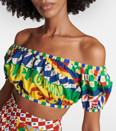 Shop Dolce & Gabbana Printed Cotton Crop Top In Multicoloured