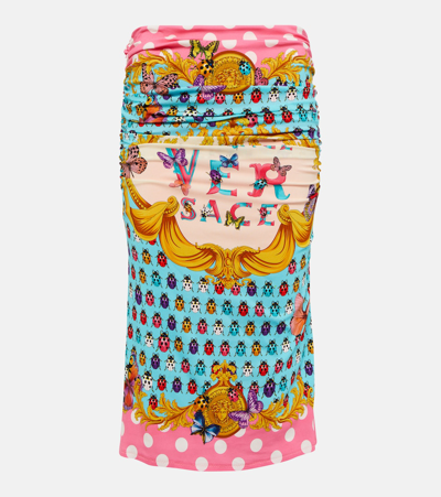 Shop Versace Printed Draped Midi Skirt In Multicoloured