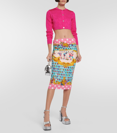 Shop Versace Printed Draped Midi Skirt In Multicoloured