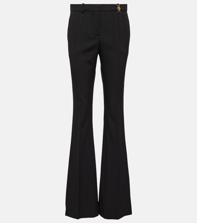 Versace Black Flared Tailored Low Waisted Pants In Stretch Wool Woman In Black