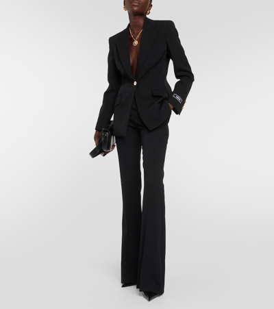 Versace Black Flared Tailored Low Waisted Pants In Stretch Wool Woman In Black