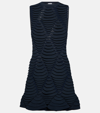 Shop Alaïa Snake-effect Knit Minidress In Blue