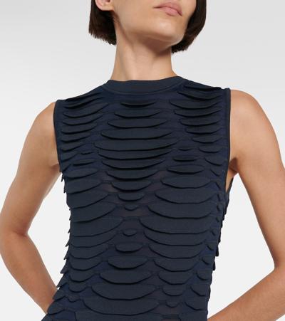 Shop Alaïa Snake-effect Knit Minidress In Blue