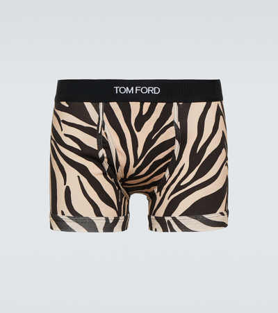 Shop Tom Ford Stretch-cotton Printed Boxer Briefs In Brown