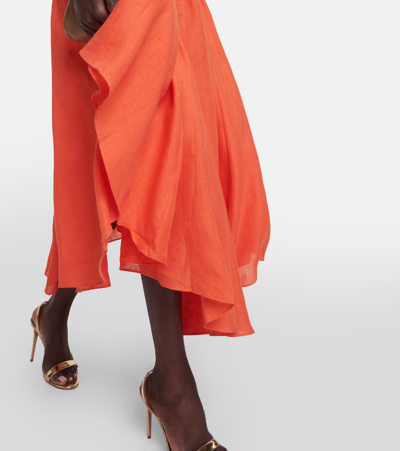 Shop Zimmermann Raie Cutout Linen Midi Dress In Orange