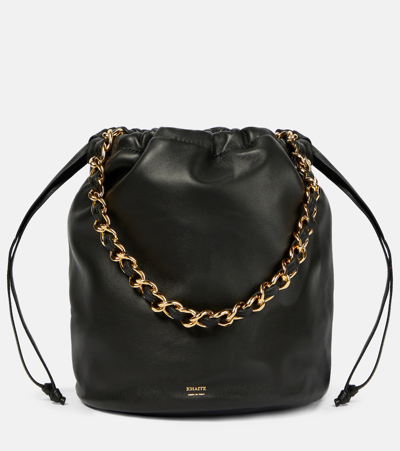 Shop Khaite Aria Medium Leather Bucket Bag In Black