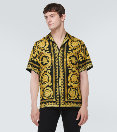 Shop Versace Barocco Silk Shirt In Gold