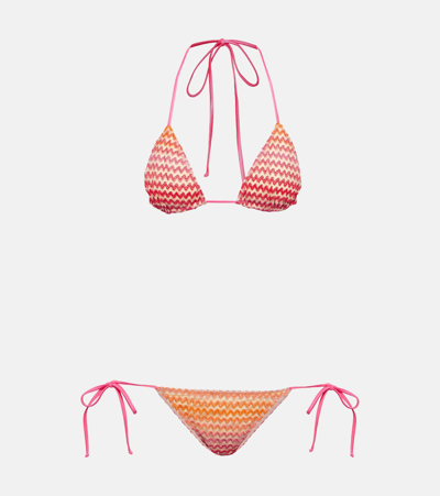 Shop Missoni Zig-zag Triangle Low-rise Bikini In Pink