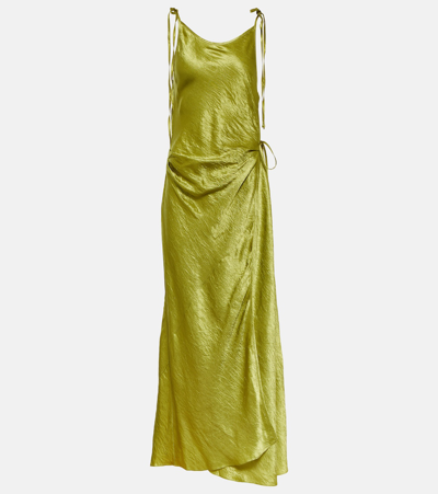 Shop Acne Studios Wrap Satin Maxi Dress In Green