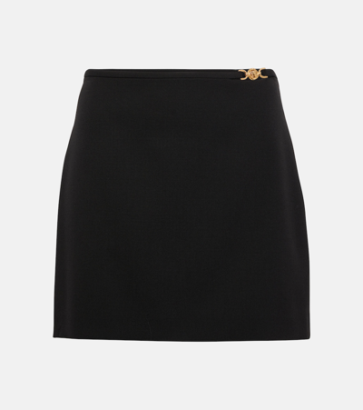 Shop Versace Embellished Wool Miniskirt In Black