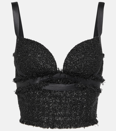 Shop Versace Bouclé Bustier In Black