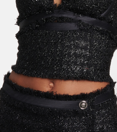 Versace Black Lurex Top With Matching Web Detail In Wool Blend Woman In Black