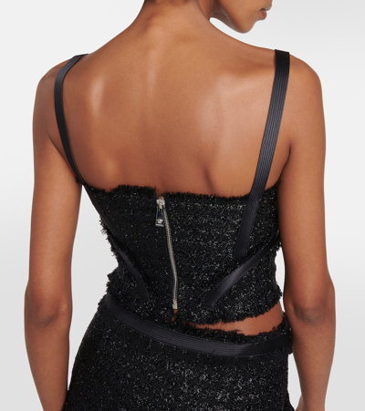 Versace Black Lurex Top With Matching Web Detail In Wool Blend Woman In Black