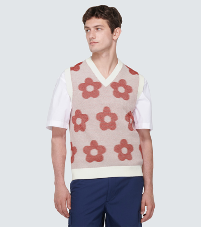Shop Kenzo Jacquard Cotton Sweater Vest In Red