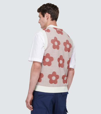 Shop Kenzo Jacquard Cotton Sweater Vest In Red