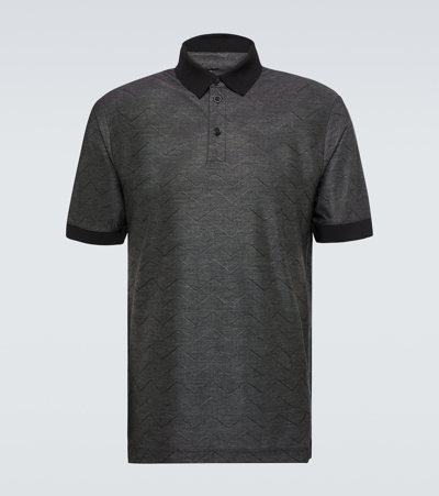 Shop Giorgio Armani Cotton And Silk Polo Shirt In Grey