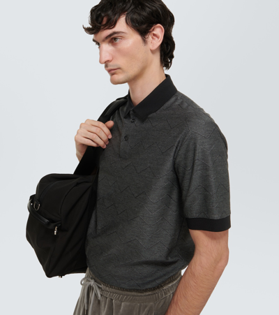 Shop Giorgio Armani Cotton And Silk Polo Shirt In Grey