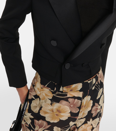 Saint Laurent Cropped Wool Tuxedo Jacket In Black
