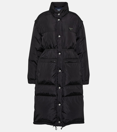Prada Re-nylon Puffer Coat In Black