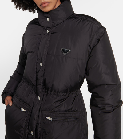 Prada Re-nylon Puffer Coat In Black
