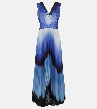 Shop Altuzarra Printed Pleated Maxi Dress In Blue