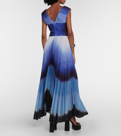 Shop Altuzarra Printed Pleated Maxi Dress In Blue