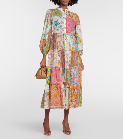 Shop Zimmermann Halcyon Patchwork Cotton Midi Dress In Multicoloured