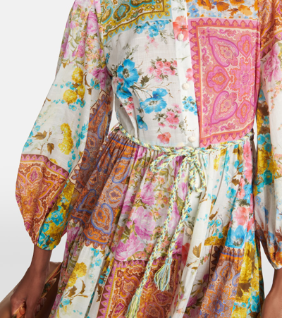 Zimmermann Patchwork-effect Cotton-voile Midi Shirt Dress In Multicoloured