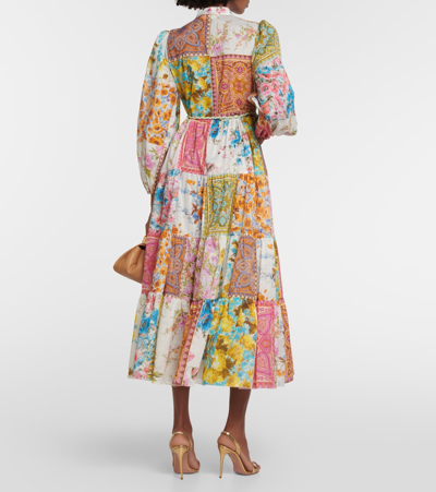 Shop Zimmermann Halcyon Patchwork Cotton Midi Dress In Multicoloured